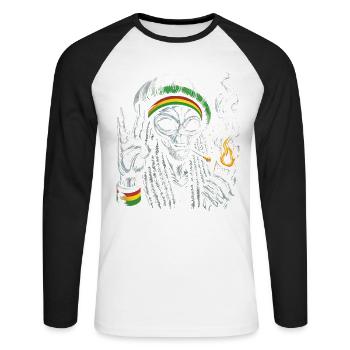 Rasta Alien – Chill and Cosmic Vibes Design - Unisex Long Sleeve Baseball T-Shirt - white/black - Front - Nik (191cm)