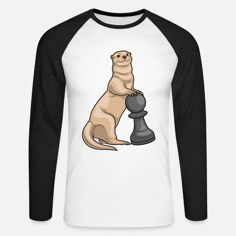 Otter Schachfigur Bauer Schach - Unisex Baseballshirt langarm - Weiß/Schwarz