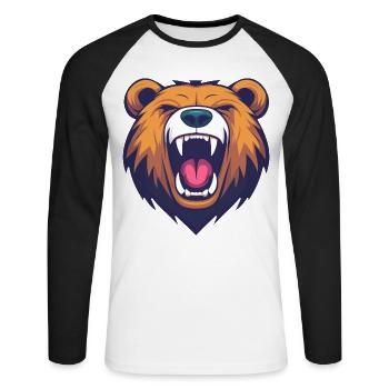 Cartoon Bear Head Roaring - Bold and Playful - Unisex Long Sleeve Baseball T-Shirt - white/black - Front - Nik (191cm)