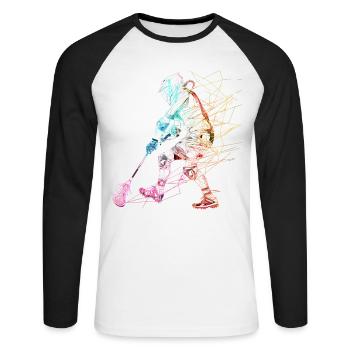 Croquis du joueur de crosse - T-shirt baseball manches longues Homme - blanc/noir - Devant - Nik (191cm)