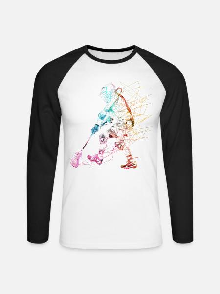 Lacrosse Player Sketch - Unisex Long Sleeve Baseball T-Shirt - white/black