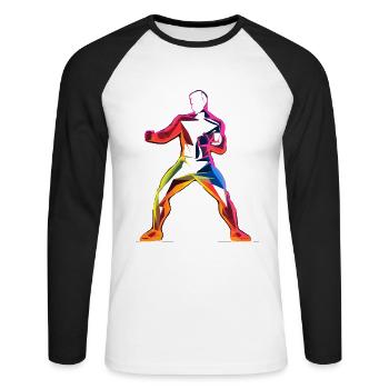 Kickboxer style dessin animé - T-shirt baseball manches longues Homme - blanc/noir - Devant - Nik (191cm)