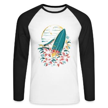 Surfbrett Cartoon - Unisex Baseballshirt langarm - Weiß/Schwarz - Vorne - Nik (191cm)