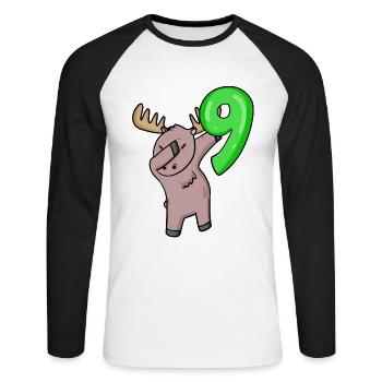 9. Geburtstag Motiv Elch - 9 Jahre - Unisex Baseballshirt langarm - Weiß/Schwarz - Vorne - Nik (191cm)