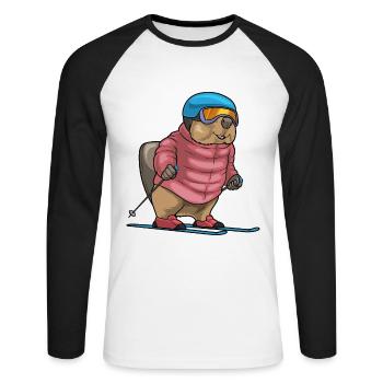 Beaver Skier Ski Winter Sports - Unisex Long Sleeve Baseball T-Shirt - white/black - Front - Nik (191cm)