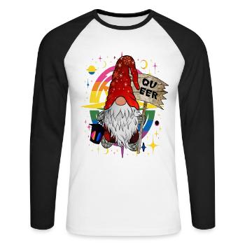 Christmas Gnome Funny Queer LGBTQ+ Gnome - Unisex Long Sleeve Baseball T-Shirt - white/black - Front - Nik (191cm)