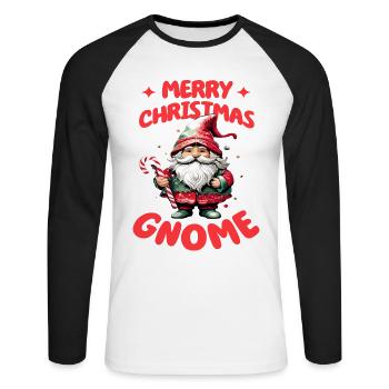 Joyeux Noël Gnome - T-shirt baseball manches longues Homme - blanc/noir - Devant - Nik (191cm)