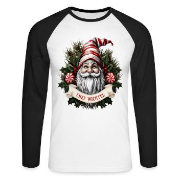 Chief Gnome Christmas Gnome - Unisex Long Sleeve Baseball T-Shirt - white/black - Front - Nik (191cm)