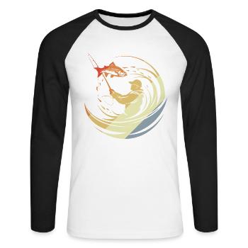 Vintage Fishing - Unisex Long Sleeve Baseball T-Shirt - white/black - Front - Nik (191cm)