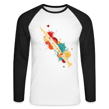 Flûte éclaboussée de couleur - T-shirt baseball manches longues Homme - blanc/noir - Devant - Nik (191cm)