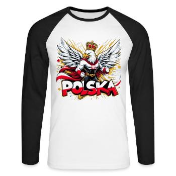 Polska Pologne Aigle Super-héros drapeau cadeau - T-shirt baseball manches longues Homme - blanc/noir - Devant - Nik (191cm)