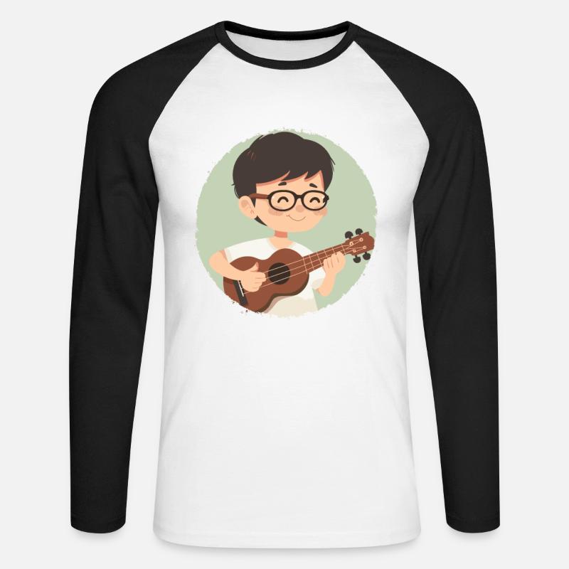 Ukulele Junge Grafik - Unisex Baseballshirt langarm - Weiß/Schwarz