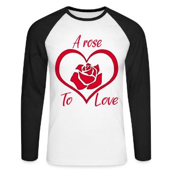 Eine Rose zum Verlieben - Unisex Baseballshirt langarm - Weiß/Schwarz - Vorne - Nik (191cm)