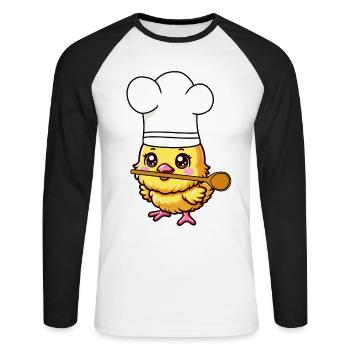 Kochmütze Kochlöffel Küken Koch Köche Köchin - Unisex Baseballshirt langarm - Weiß/Schwarz - Vorne - Nik (191cm)