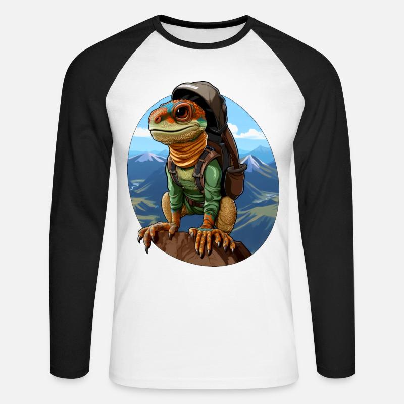Eidechsen Bergsteiger / Wandern Eidechse - Unisex Baseballshirt langarm - Weiß/Schwarz