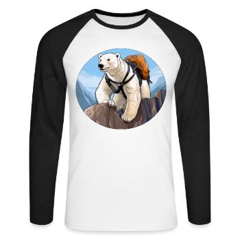 Polar Bear Hiking / Mountaineer Polar Bear - Unisex Long Sleeve Baseball T-Shirt - white/black - Front - Nik (191cm)