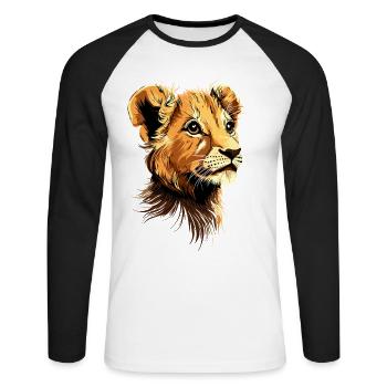 Lion Mane Young Lion Wild Little Cute Lions - Unisex Long Sleeve Baseball T-Shirt - white/black - Front - Nik (191cm)