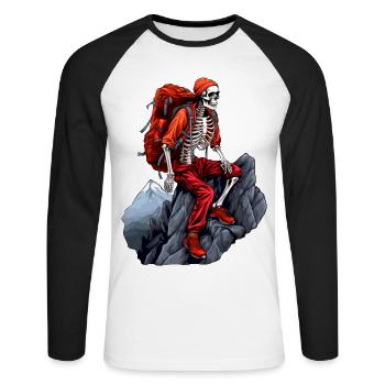 Skelette Bergsteiger / Wandern Skelett - Unisex Baseballshirt langarm - Weiß/Schwarz - Vorne - Nik (191cm)