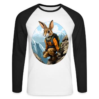 Lapin Alpiniste / Lapin de randonnée - T-shirt baseball manches longues Homme - blanc/noir - Devant - Nik (191cm)