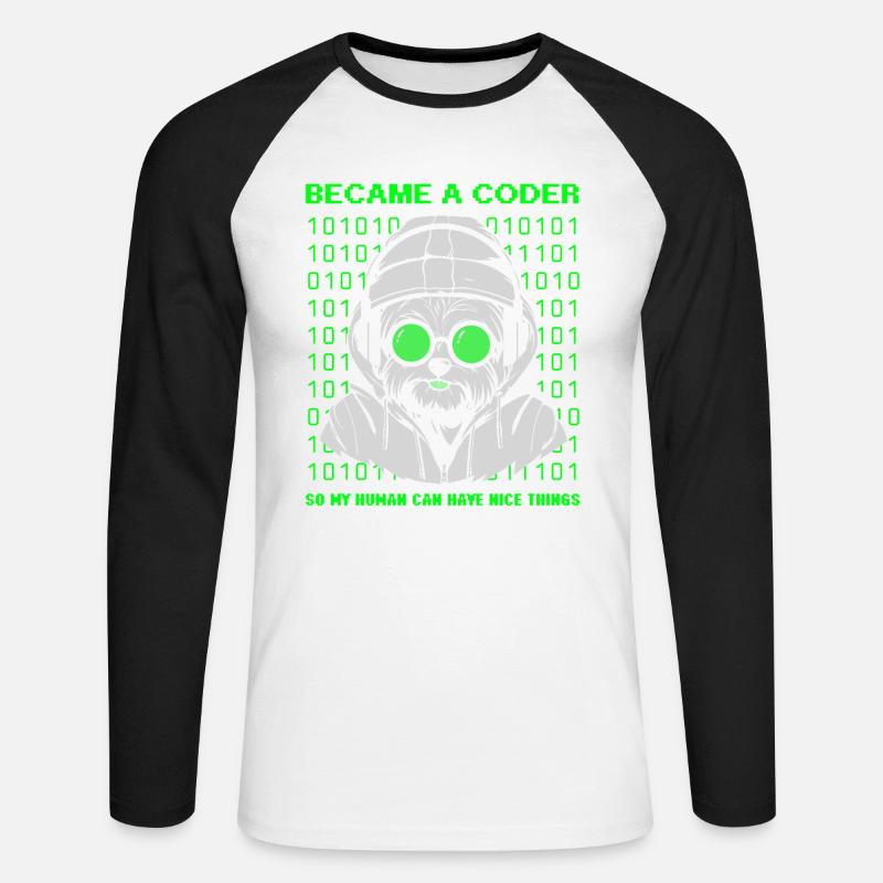 Became a Coder – Cyber Dog Binary - Unisex Long Sleeve Baseball T-Shirt - white/black