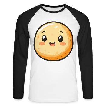 Happy Potato Cartoon - Entzückendes und lustiges Design - Unisex Baseballshirt langarm - Weiß/Schwarz - Vorne - Nik (191cm)