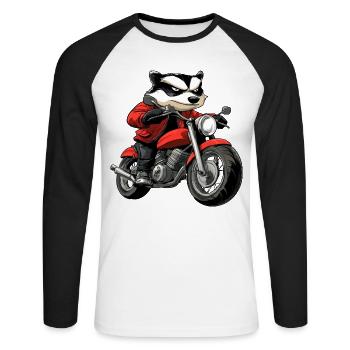 Dachse Motorrad / Motorradfahrer Dachs - Unisex Baseballshirt langarm - Weiß/Schwarz - Vorne - Nik (191cm)
