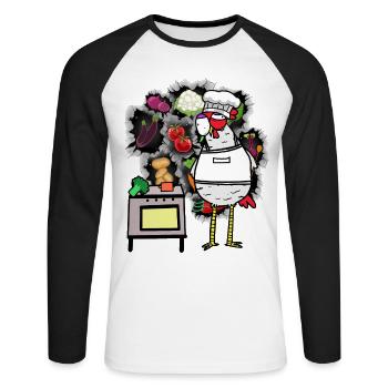 Poulet Cuisinier Cuisiniers Cuisinier - T-shirt baseball manches longues Homme - blanc/noir - Devant - Nik (191cm)
