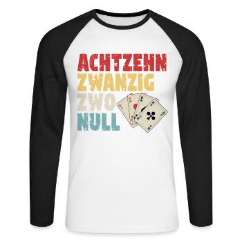 Kartenspiel Skat Spruch Achtzehn Zwanzig Zwo Null - Unisex Baseballshirt langarm - Weiß/Schwarz - Vorne - Nik (191cm)