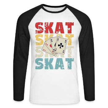 Skat Karten Retro Design - Unisex Baseballshirt langarm - Weiß/Schwarz - Vorne - Nik (191cm)