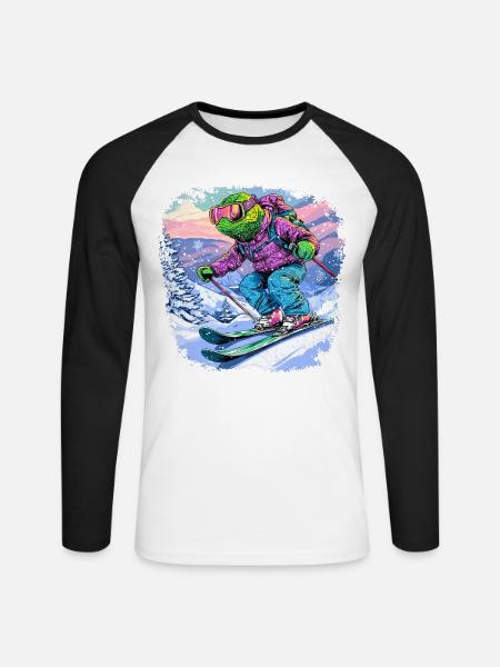 Chameleon Skier / Skier Chameleon - Unisex Long Sleeve Baseball T-Shirt - white/black