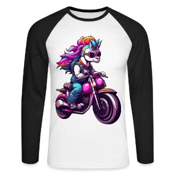 Licornes Moto / Moto Licorne - T-shirt baseball manches longues Homme - blanc/noir - Devant - Nik (191cm)