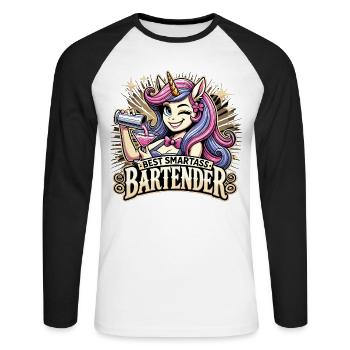 Barkeeperin Barfrau Einhorn Geschenk - Unisex Baseballshirt langarm - Weiß/Schwarz - Vorne - Nik (191cm)