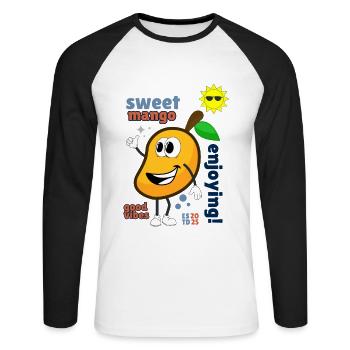 Mango yellow fruit handle design mangos mangoes - Unisex Long Sleeve Baseball T-Shirt - white/black - Front - Nik (191cm)