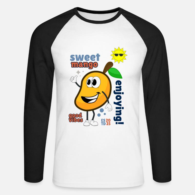 Mango yellow fruit handle design mangos mangoes - Unisex Long Sleeve Baseball T-Shirt - white/black