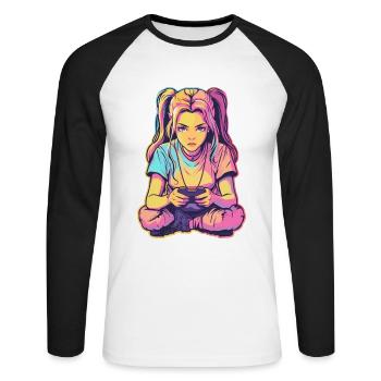 Gaming Girl Comic Look - Unisex Long Sleeve Baseball T-Shirt - white/black - Front - Nik (191cm)