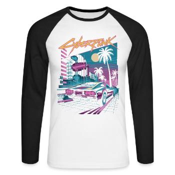 Cyberpunk Retro City Streets - Unisex Long Sleeve Baseball T-Shirt - white/black - Front - Nik (191cm)