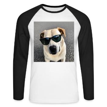 Hund mit Sonnenbrille - Unisex Baseballshirt langarm - Weiß/Schwarz - Vorne - Nik (191cm)