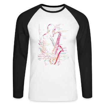 Saxophonspieler Line Art - Unisex Baseballshirt langarm - Weiß/Schwarz - Vorne - Nik (191cm)