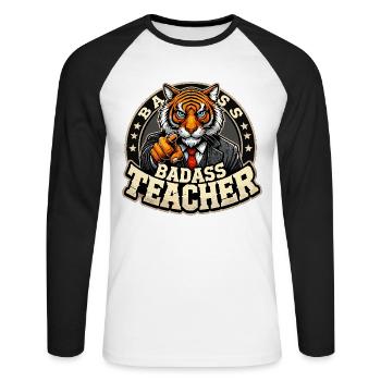 Knallharter Lehrer Tiger streng cool Geschenk - Unisex Baseballshirt langarm - Weiß/Schwarz - Vorne - Nik (191cm)