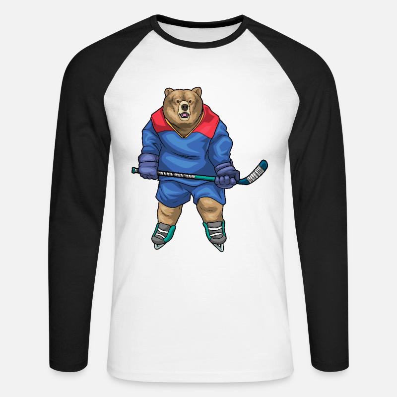 Bär Eishockey Eishockeyschläger - Unisex Baseballshirt langarm - Weiß/Schwarz