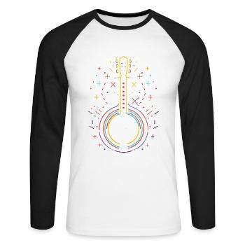 Dessin au trait de banjo - T-shirt baseball manches longues Homme - blanc/noir - Devant - Nik (191cm)