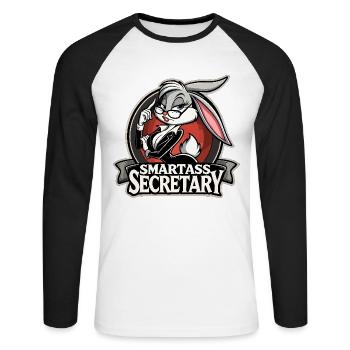 Smartass Secretary Bunny Cadeau drôle - T-shirt baseball manches longues Homme - blanc/noir - Devant - Nik (191cm)