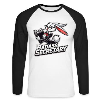 Badass Secrétaire Lapin Drôle Cadeau - T-shirt baseball manches longues Homme - blanc/noir - Devant - Nik (191cm)
