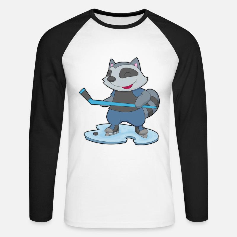 Waschbär Eishockey Eishockeyschläger - Unisex Baseballshirt langarm - Weiß/Schwarz