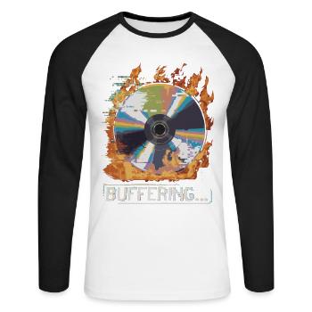 Pufferung... Flamingo Glitched CD Retro Design - Unisex Baseballshirt langarm - Weiß/Schwarz - Vorne - Nik (191cm)