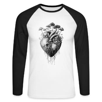 Champignons, Champignons, Fleurs, Botanique - T-shirt baseball manches longues Homme - blanc/noir - Devant - Nik (191cm)