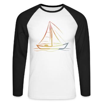 Retro Sailboat Line Art - Unisex Long Sleeve Baseball T-Shirt - white/black - Front - Nik (191cm)