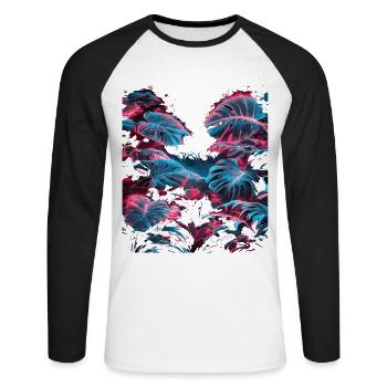 Neon Monstera Tropenblätter - Unisex Baseballshirt langarm - Weiß/Schwarz - Vorne - Nik (191cm)