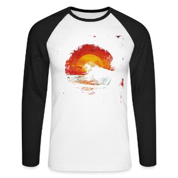 Surfer Sonnenuntergang - Unisex Baseballshirt langarm - Weiß/Schwarz - Vorne - Nik (191cm)