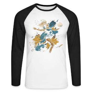 Graffiti d’un joueur de volley-ball - T-shirt baseball manches longues Homme - blanc/noir - Devant - Nik (191cm)